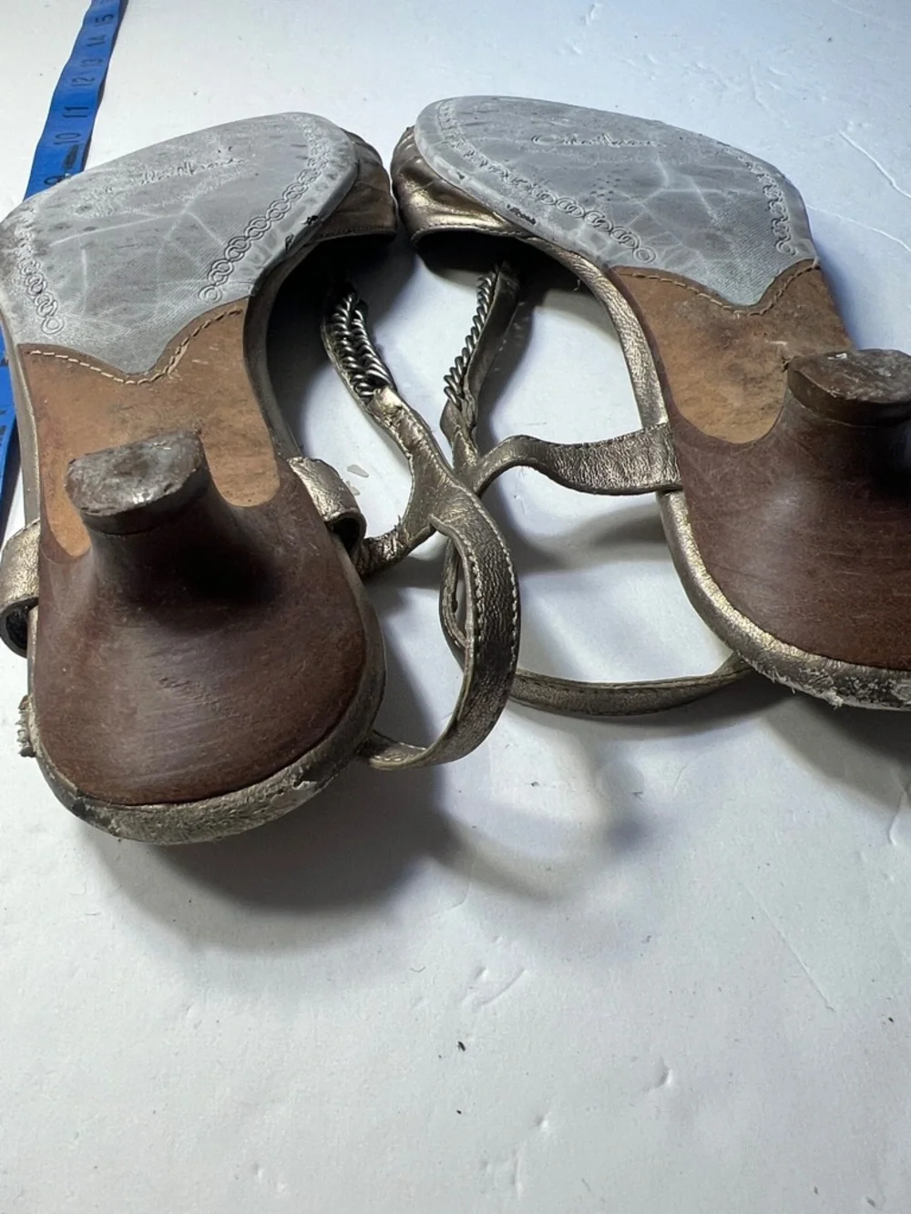 Cole Haan Metallic Bronze Women's Slingback Sandals with Chain Detail